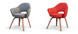 Modern gray and red armchairs. 3d render
