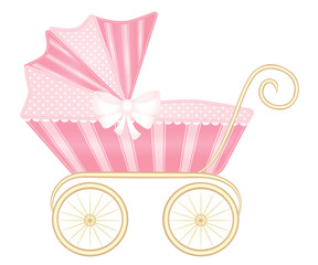 Pink vintage baby pram carriage vector