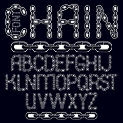 Poster - Vector script, modern alphabet letters set. Upper case creative font  made with steel chain link, joined link.