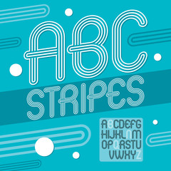 Poster - Vector trendy retro uppercase alphabet letters collection. Disco rounded type font, script from a to z can be used for logo creation. Created using geometric triple stripes.