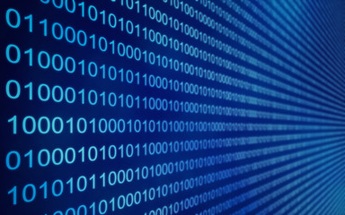 Fototapete - 01 or binary data on the computer screen, 3d render