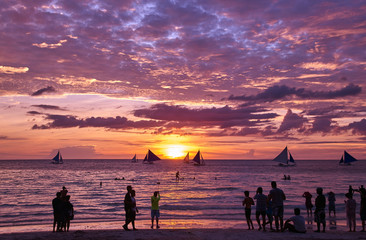 Wall Mural - Beautiful sunset on Boracay white beach, Philippines