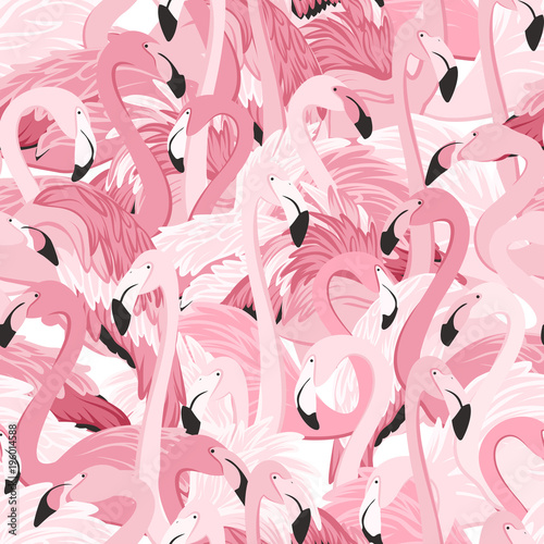 Obrazy flamingi  wzor-rozowe-flamingi-losowe-nakladanie-sie-egzotycznych-ptakow-brodzacych-na-ekstrawagancje-szczegolowe