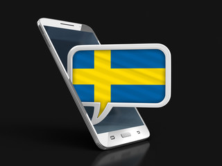 Poster - Touchscreen smartphone and Speech bubble with Swedish flag. Image with clipping path