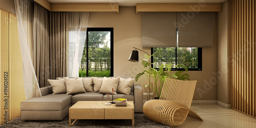 Interior Design Modern Living Area And Dining Area With Table Wood