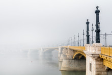 Beautiful Margaret Bridge (Margit Hid) In The Fog, Budapest, Hungary