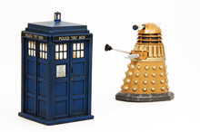 Toy Models Of A Tardis And Dalek Similar To Those In The Popular TV Series Dr Who.