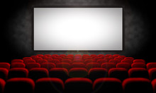 White Screen And Red Seats In Empty Movie Theater