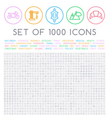 et of 1000 Isolated Minimal Modern Simple Elegant Black Stroke Icons on Circular Buttons on White Background