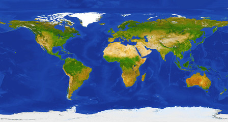 Fototapete - XXL size physical world map illustration. Extra large big map with highest detail avalable.  Primary source, elements of this image furnished by NASA.
