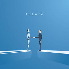 ai or artificial intelligence vector concept with ai robot handshake with human. symbol of future co
