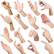 Set of white male hands showing symbols