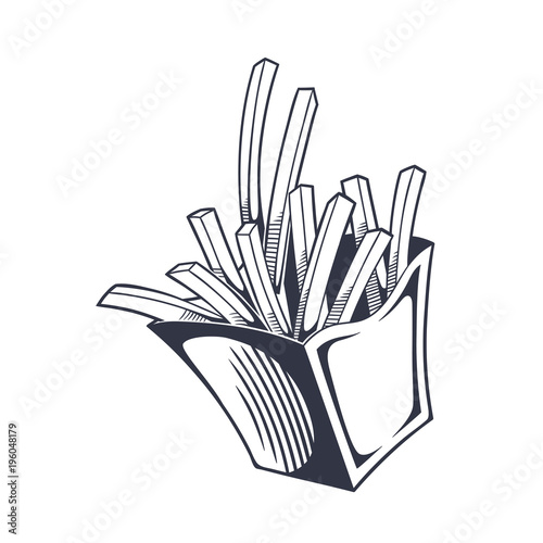 Fotomural Vector vintage illustration of french fries in paper box