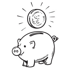 Cartoon piggy bank with coin