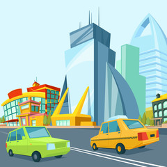 Sticker - Cartoon urban landscape with modern buildings