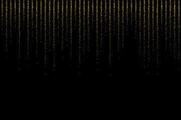Wall Mural - Golden glitter rain on black background. Vector design element.