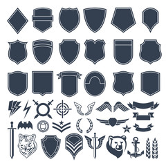 Poster - set of empty shapes for military badges. army monochrome symbols