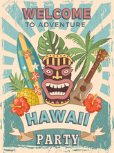 Design Template Of Retro Poster Invitation For Hawaiian Party