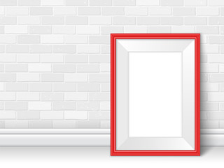 Wall Mural - Frame template near brick wall on the floor vector red white