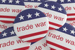 © cbies - USA Politics News Badges: Pile of Trade War Buttons With US Flag, 3d illustration