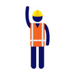© dreamer29 - Isolated vector icon pictogram man with yellow helmet and orange high visibility vest raising right hand