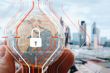 Poster - General Data Protection Regulation (GDPR) and Security concept.Computer Halogram target protection locked with success on World business network working and technology.