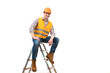 © realstock1 - The happy builder sitting on the ladder on the white background