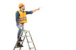 © realstock1 - The smile builder on the ladder gesturing on the white background