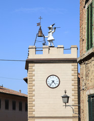 Canvas Print - Pulcinella Tower with clock in Montepulciano, Tuscany, Italy