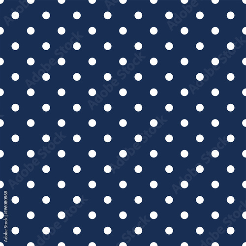 Cotton fabric White polka dots on navy blue background