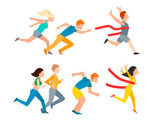 Wall Mural - Athletic run vector man people jogging summer sport running people man and woman enjoying runner exercising their healthy lifestyle illustration