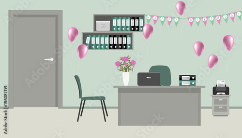 Workplace Of An Office Worker Decorated For His Birthday There Is Workplace Of An Office Worker Decorated For His Birthday There Is A Desk