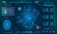 Hand Scan, Handprint Imprint , Finger Print In Technological Theme, Futuristic Style