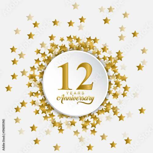 Happy 12 Years Anniversary With Fly Out Gold Stars Stock Vector Adobe Stock