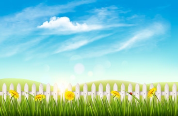 Poster - Nature background with green grass and french. Vector.