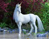 Majestic Unicorn posing in an enchanted forest
