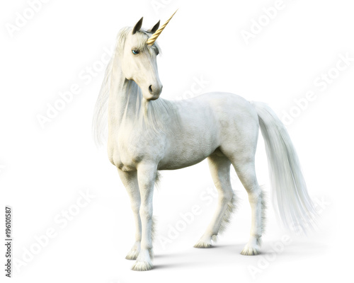 Valokuva  Majestic unicorn posing on a white isolated background