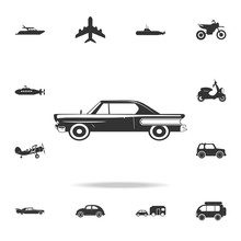 Vintage Red Retro Car. Detailed Set Of Transport Icons. Premium Quality Graphic Design. One Of The Collection Icons For Websites, Web Design, Mobile App