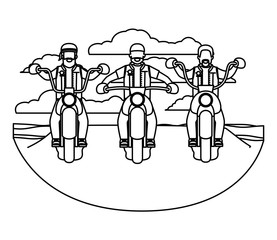 Sticker - group of bikers in the classic motorcycle scene character vector illustration design