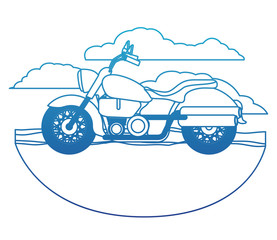 Sticker - retro motorcycle classic in the road scene vector illustration design