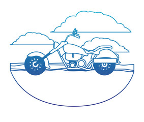 Sticker - retro motorcycle classic in the road scene vector illustration design