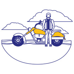 Sticker - biker in the classic motorcycle scene character vector illustration design