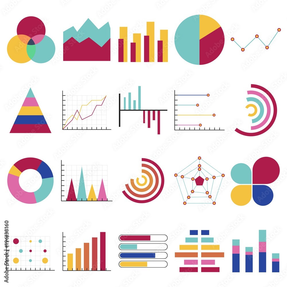 Business data graphs. Financial and marketing charts. Market elements ...