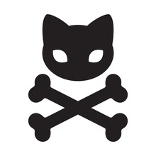 Cat Skull Icon Cross Bone Vector Logo Halloween Illustration Symbol