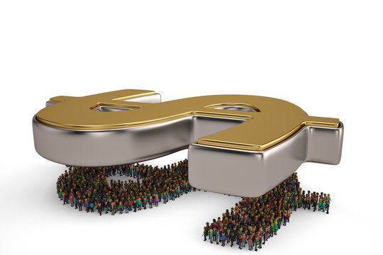 People shape as a dollar sign and big dollar sign. 3D illustration.
