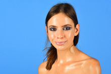 Woman Smile With Oily Skin Face, Shoulders, Skincare