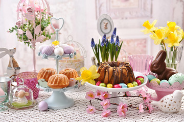 Wall Mural - easter traditional cakes on festive table