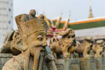 The Chinese stone sculptures decorated in Wat Arun Ratchawararam, Bangkok, Thailand