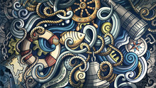Doodles Nautical Illustration. Creative Marine Background