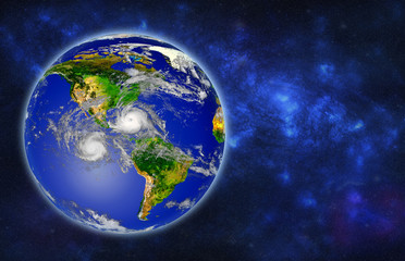 Wall Mural - earth globe with hurricanes, view from space, 3d rendering. elements of this image furnished by nasa